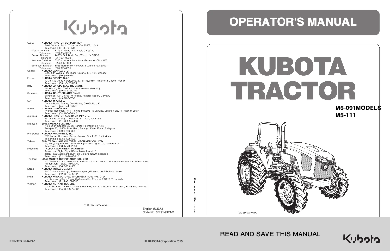 Page 1 de la notice Manuel utilisateur Kubota M5-111HDRC