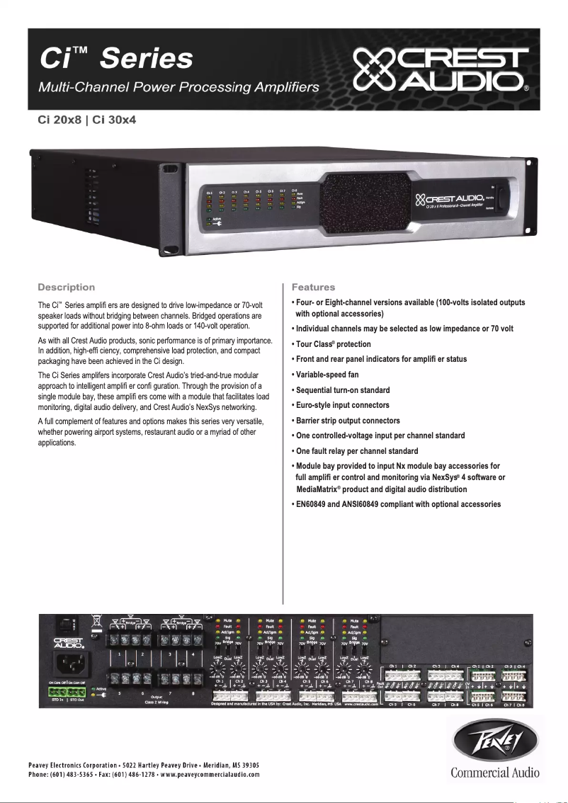 Page 1 de la notice Fiche technique Peavey Ci 30×4