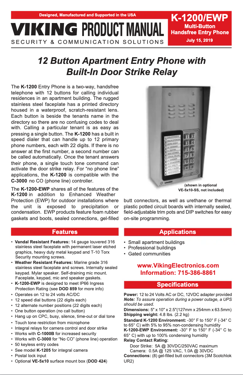 Page 1 de la notice Manuel utilisateur Viking K-1200