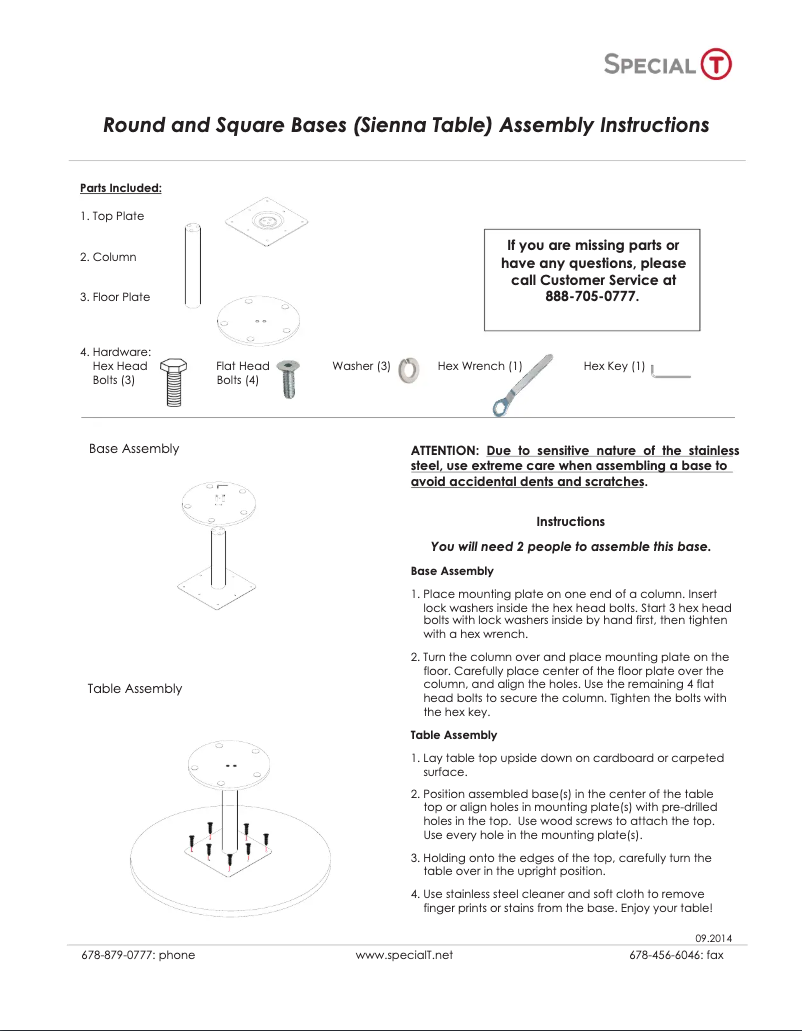 Page 1 de la notice Manuel utilisateur Special-T Sienna SIEN-30-BH