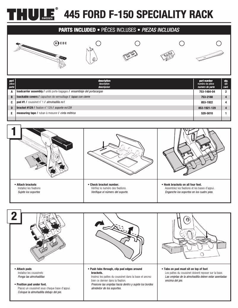 Page 1 de la notice Manuel utilisateur Thule Specialty 445