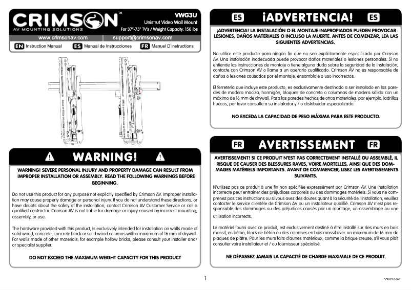 Page 1 de la notice Manuel utilisateur Crimson VWG3U
