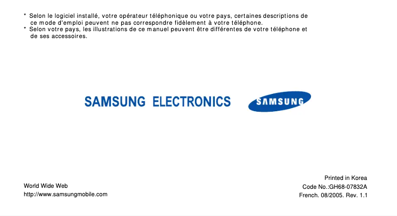 Page 1 de la notice Manuel utilisateur Samsung SGH-E330N