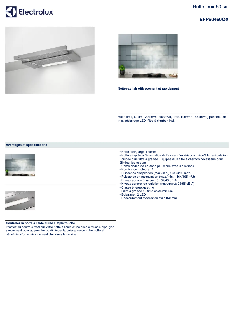 Page n°1 - Fiche technique Electrolux EFP60460OX
