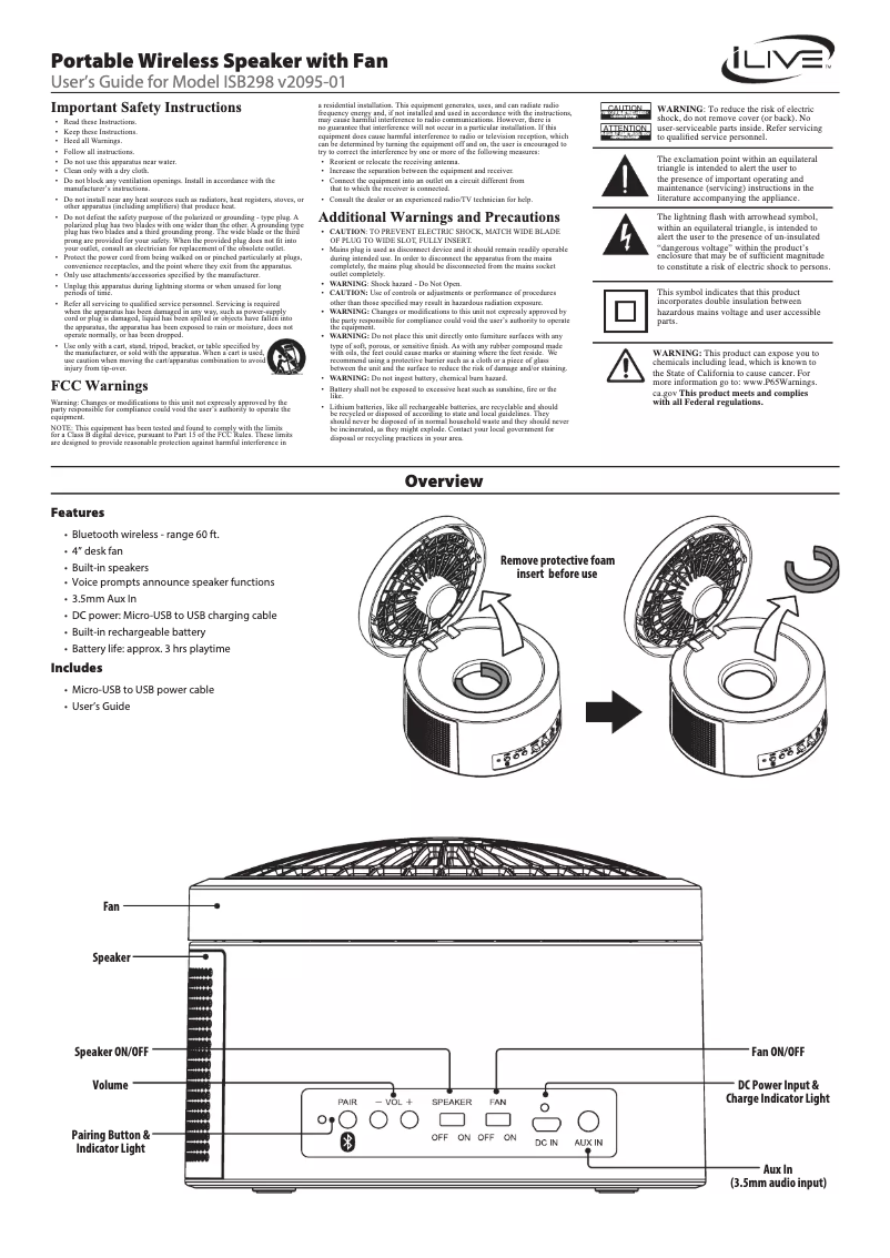 Page 1 de la notice Manuel utilisateur iLive ISB298