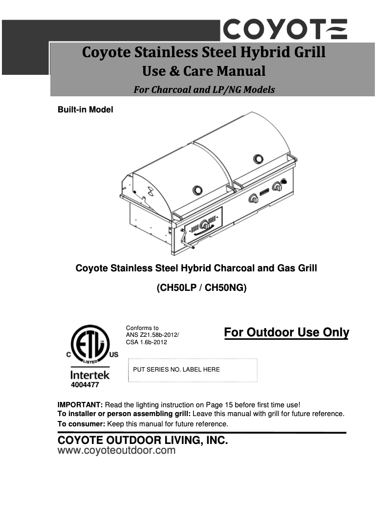 Page 1 de la notice Fiche technique Coyote CH50LP