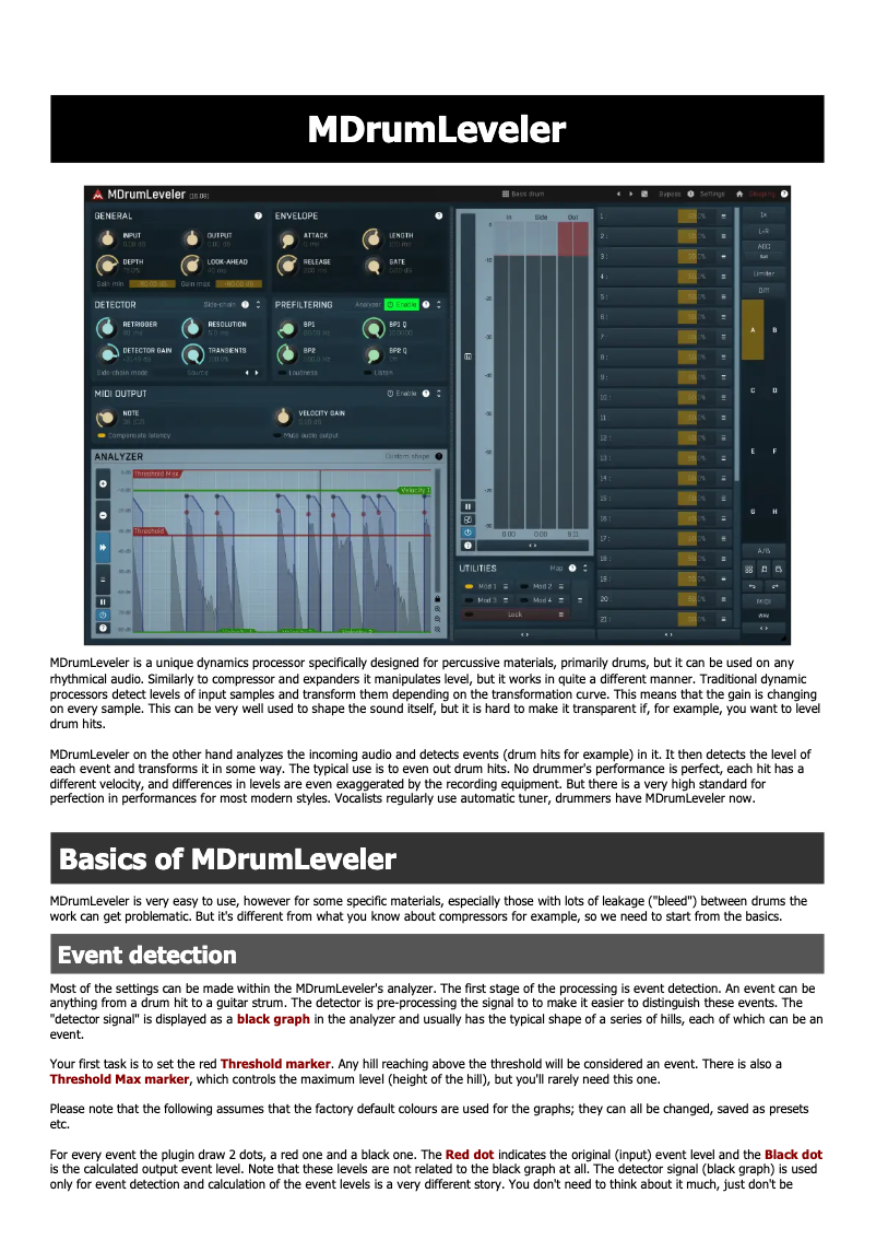 Page 1 de la notice Manuel utilisateur MeldaProduction MDrumLeveler