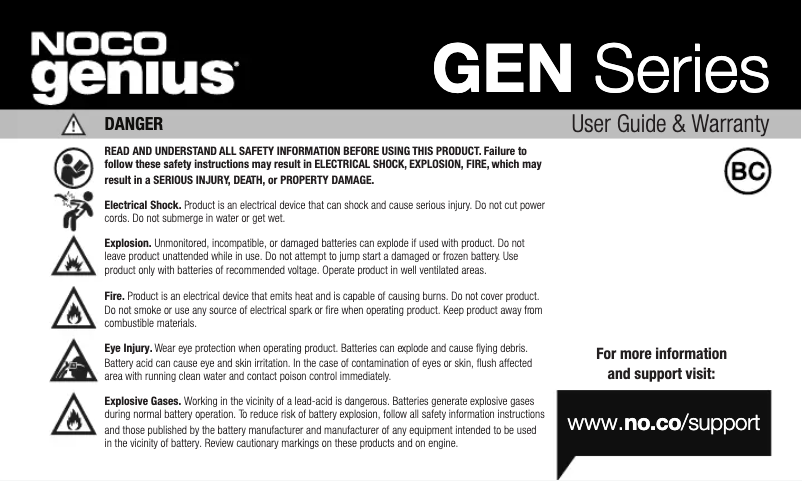 Page n°1 - Manuel utilisateur NOCO Genius GEN5X2
