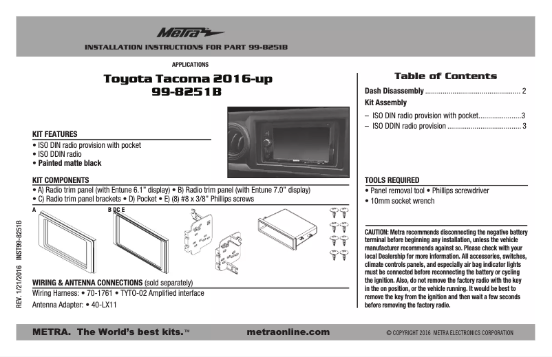 Page n°1 - Manuel utilisateur Metra 99-8251B