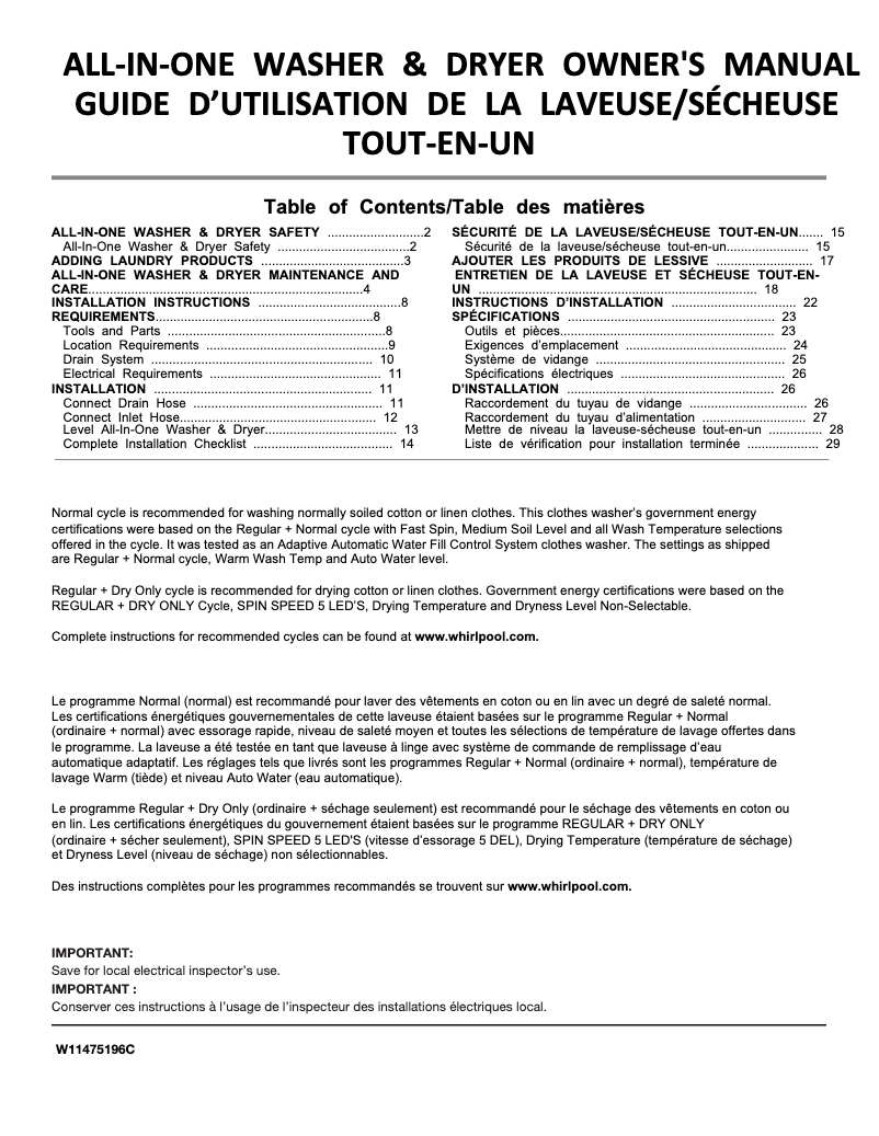 Página 1 del manual Manual de usuario Whirlpool WFC682CLW