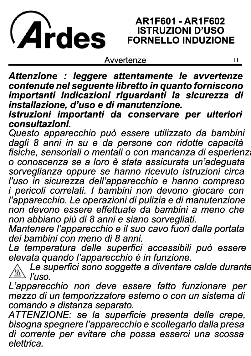 Image de la première page du manuel de l'appareil AR1F602