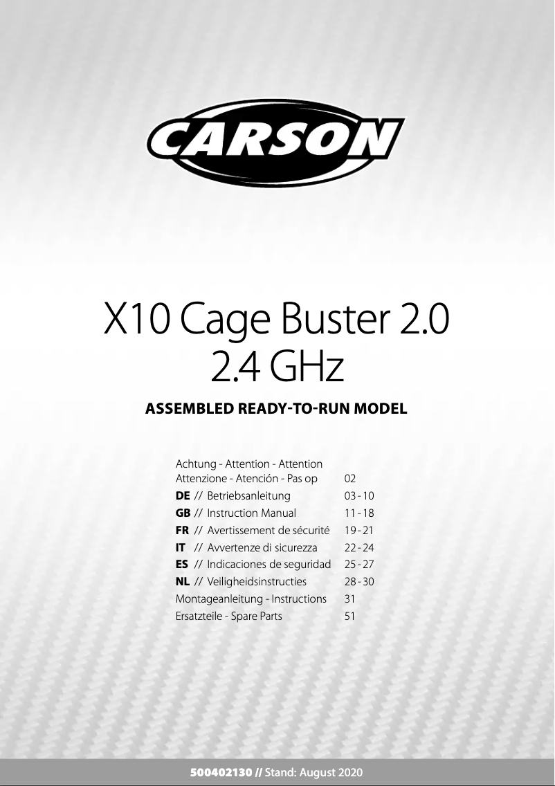 Image de la première page du manuel de l'appareil Cage Buster