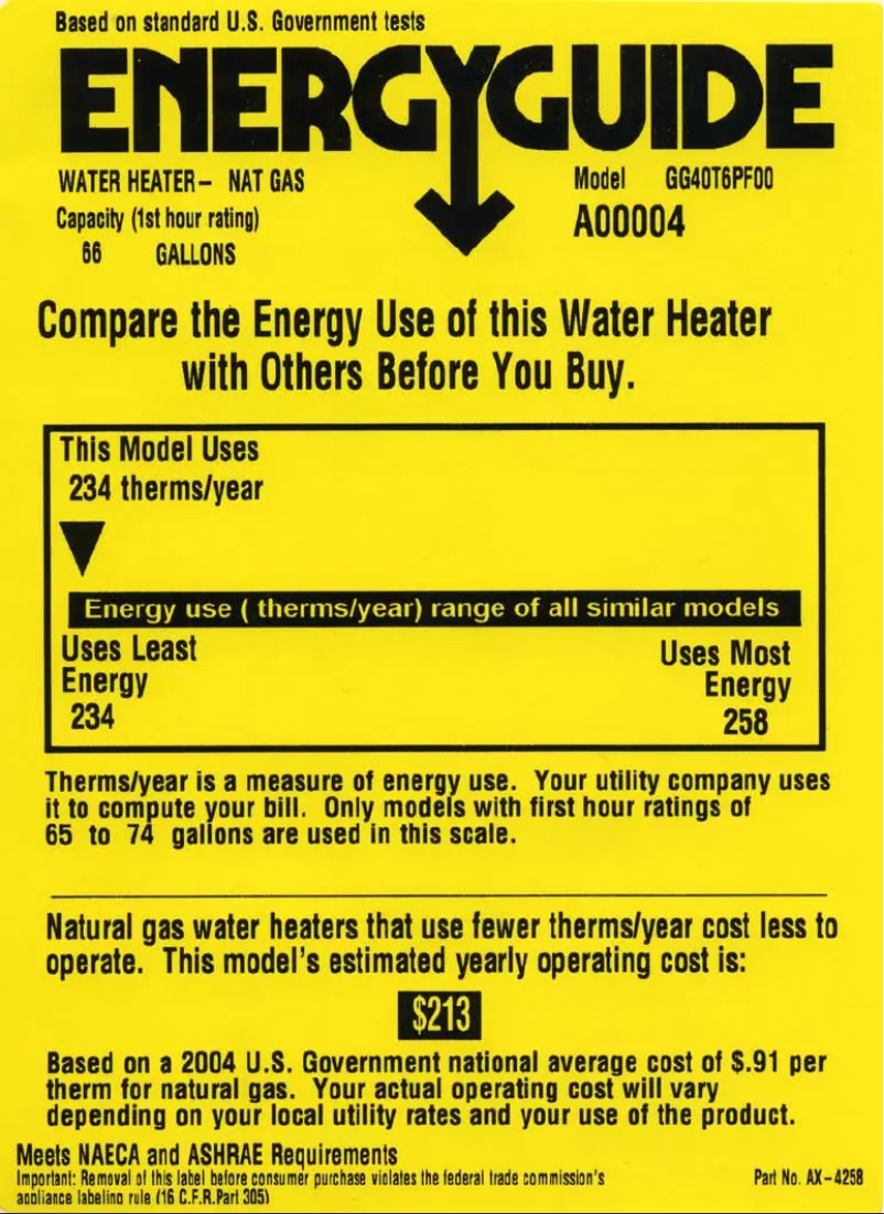 Page n°1 - Label énergétique GE SmartWater GG40T6PF00