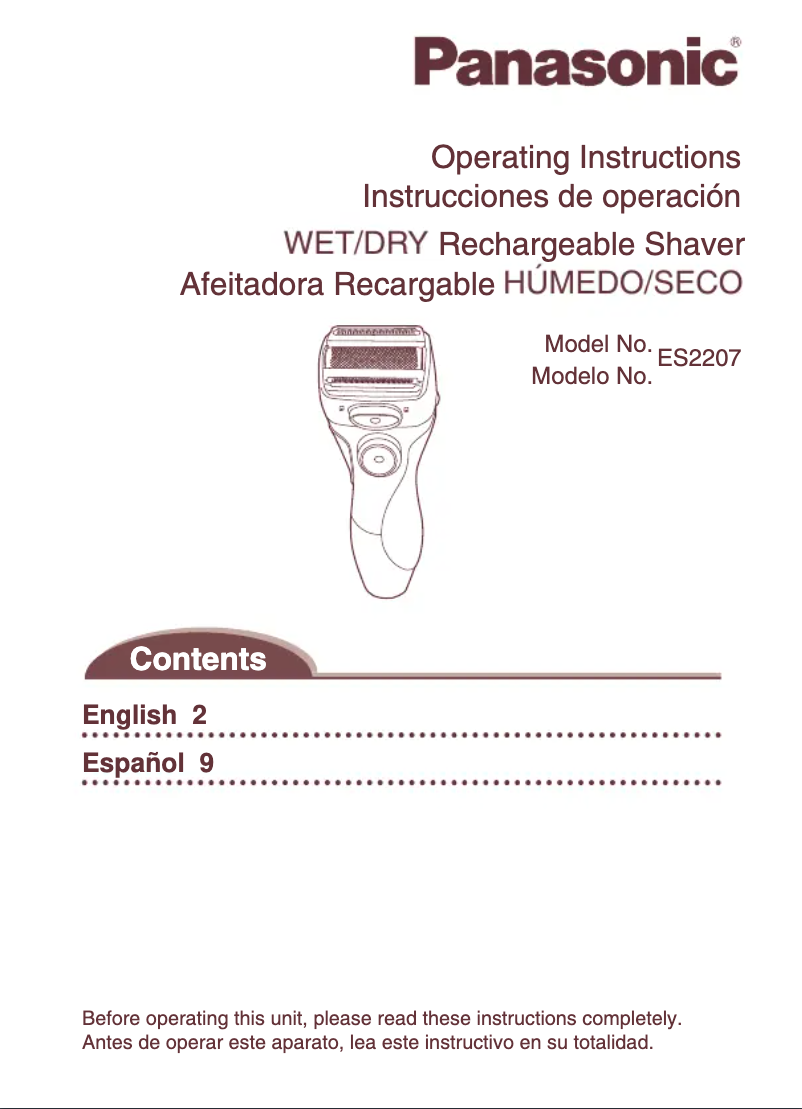 Page 1 de la notice Manuel utilisateur Panasonic ES2207