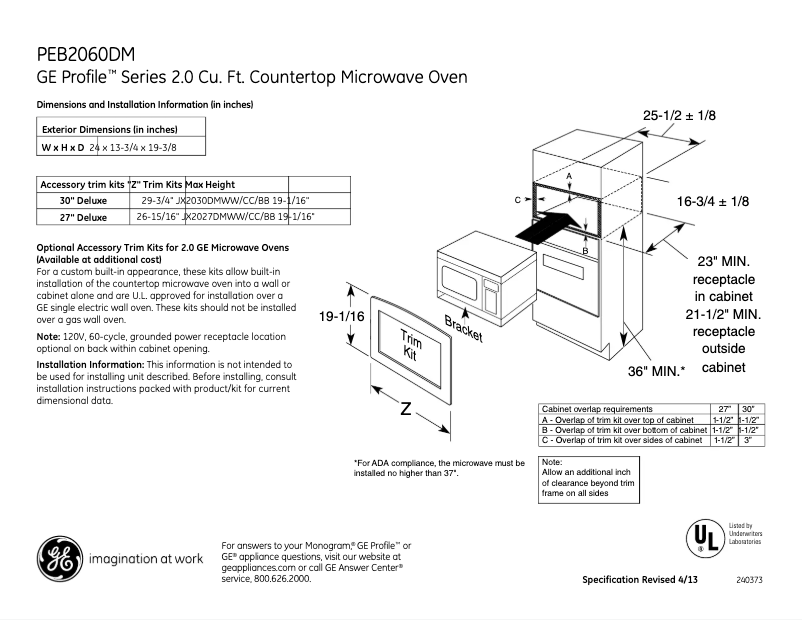 Página 1 del manual Ficha técnica GE Profile PEB2060DMCC