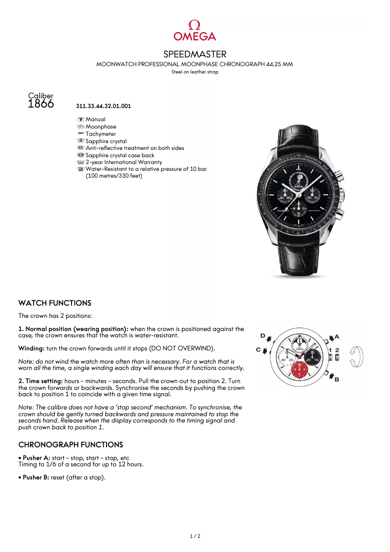 Image de la première page du manuel de l'appareil Speedmaster Moonwatch Professional
