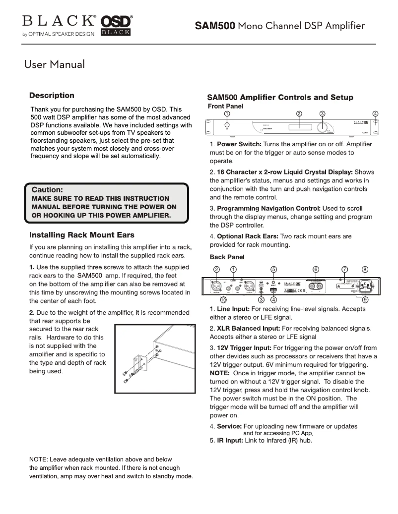 Page 1 de la notice Manuel utilisateur OSD Audio Black SAM500