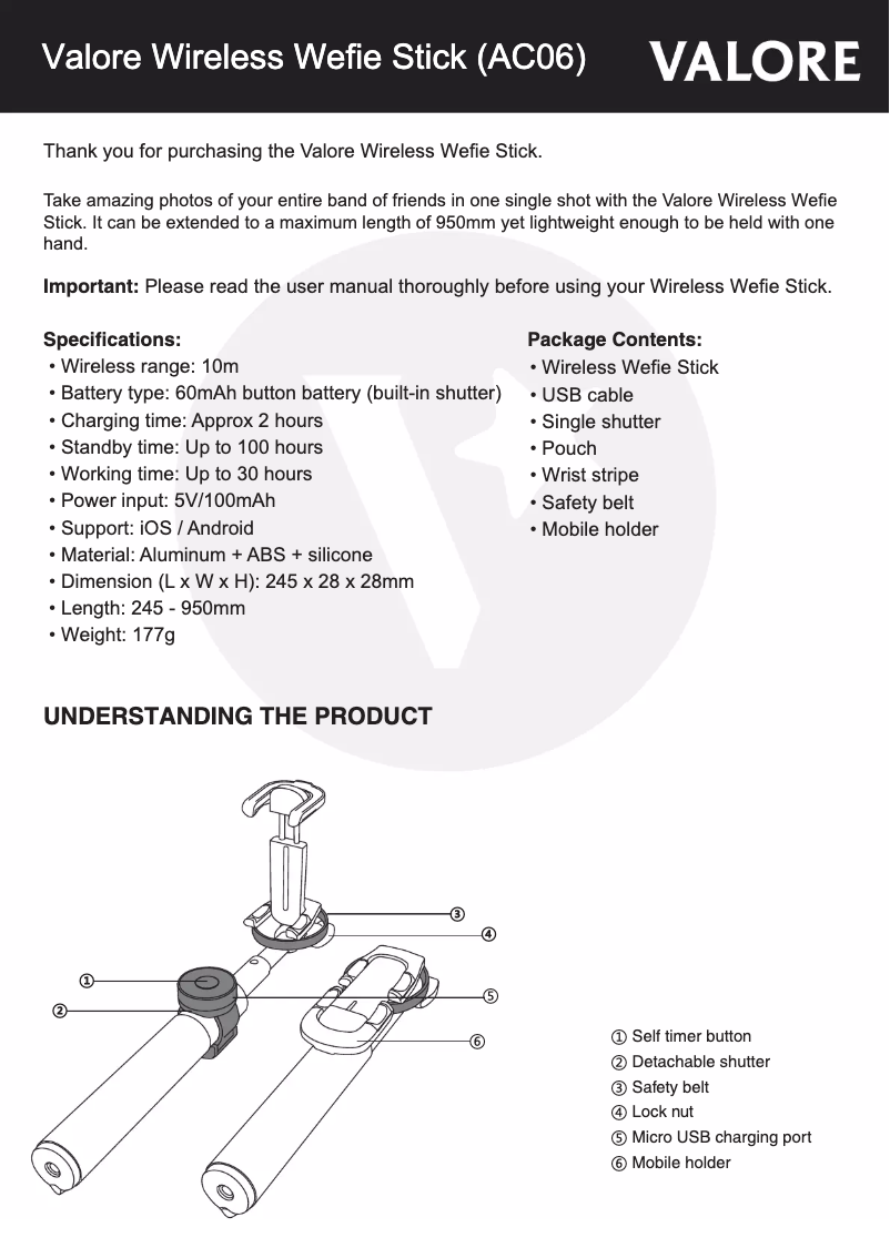 Page 1 de la notice Manuel utilisateur Valore AC06