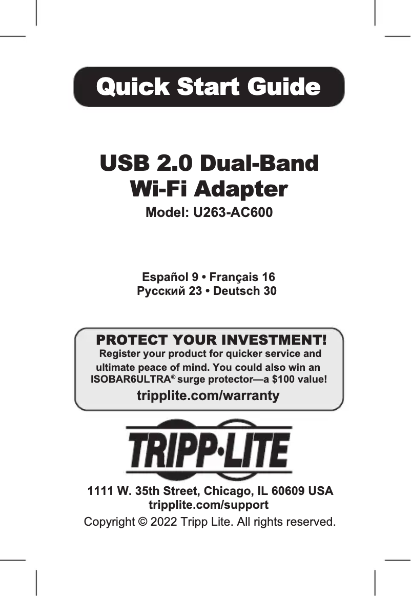 Page n°1 - Manuel utilisateur Tripp Lite U263-AC600