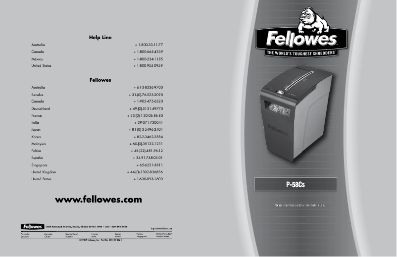 Page n°1 - Manuel utilisateur Fellowes Powershred 58Cs