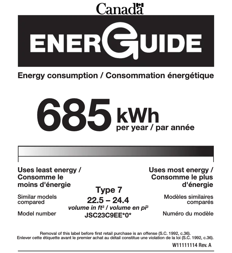 Page n°1 - Label énergétique JennAir JSC23C9EEM