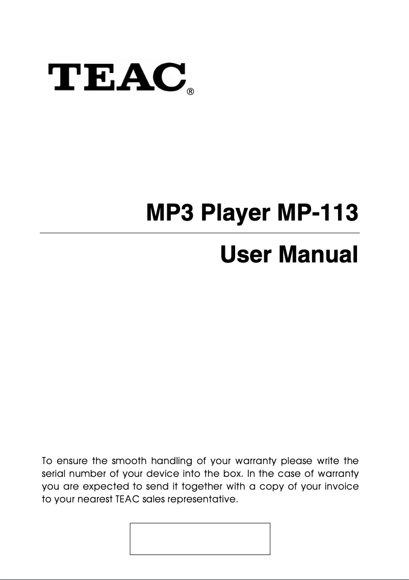 Page n°1 - Manuel utilisateur Teac MP-113