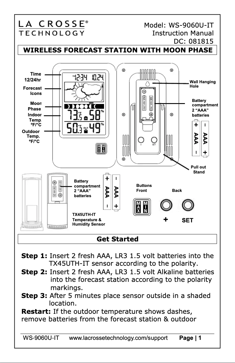 Page n°1 - Manuel utilisateur La Crosse Technology WS-9060U-IT