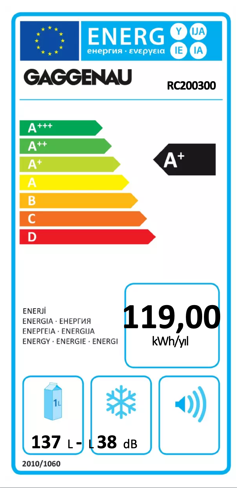 Page 1 de la notice Label énergétique Gaggenau RC200300