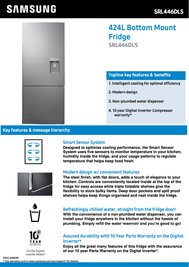 Page n°1 - Fiche technique Samsung SRL446DLS
