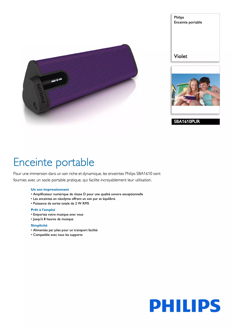 Page n°1 - Fiche technique Philips SBA1610PUR
