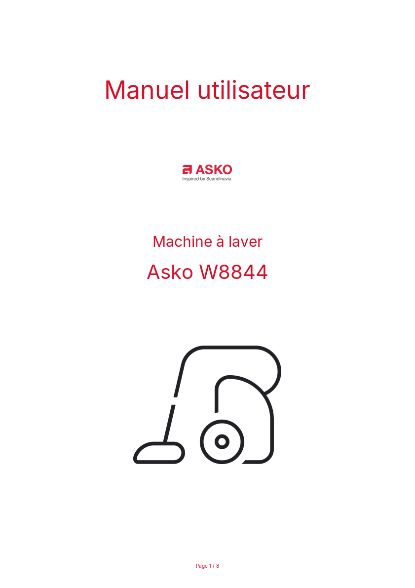 Page n°1 - Manuel utilisateur Asko W8844