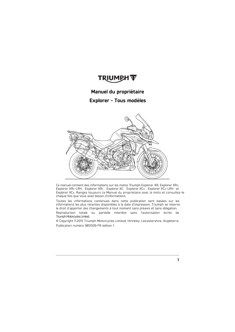 Page n°1 - Manuel utilisateur Triumph Explorer XC (2016)