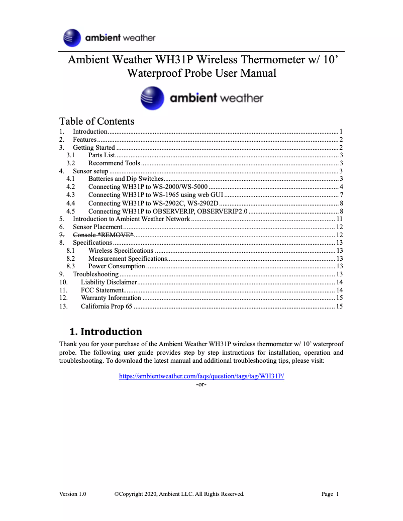 Image de la première page du manuel de l'appareil WH31P