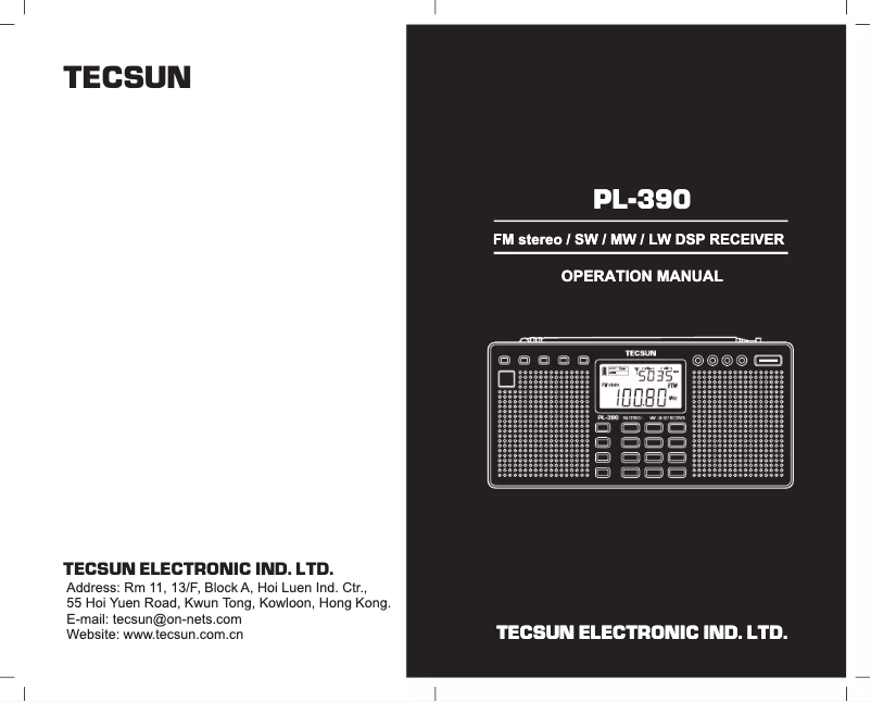 Page 1 de la notice Manuel utilisateur Tecsun PL390