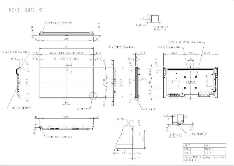 Página 1 del manual Dibujo técnico NEC MultiSync ME431