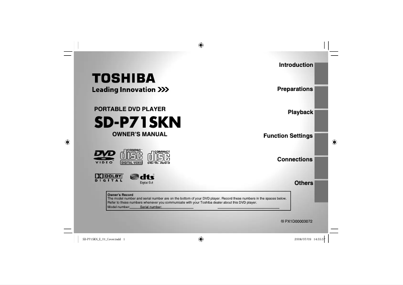 Page n°1 - Manuel utilisateur Toshiba SD-P71S