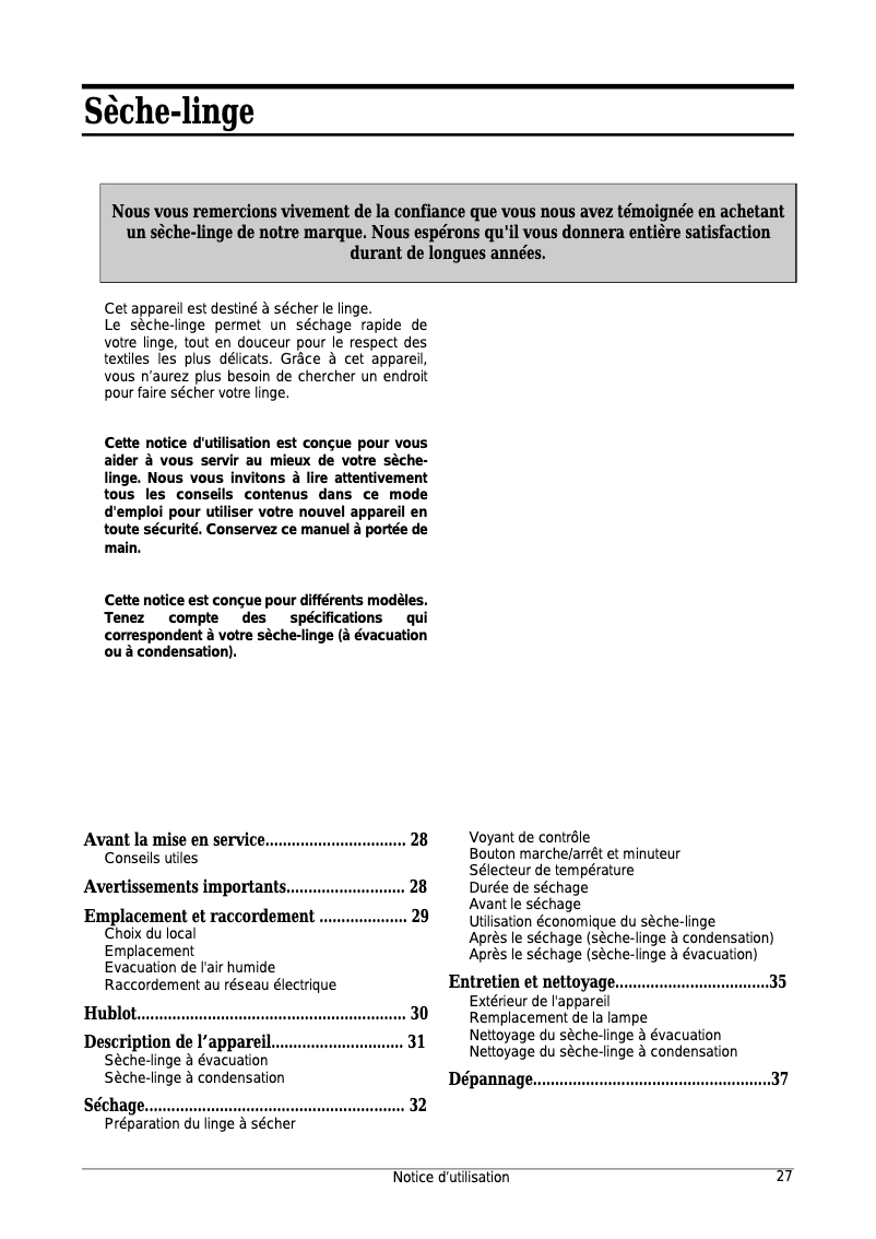 Page n°1 - Manuel utilisateur Smeg DRY2005-1