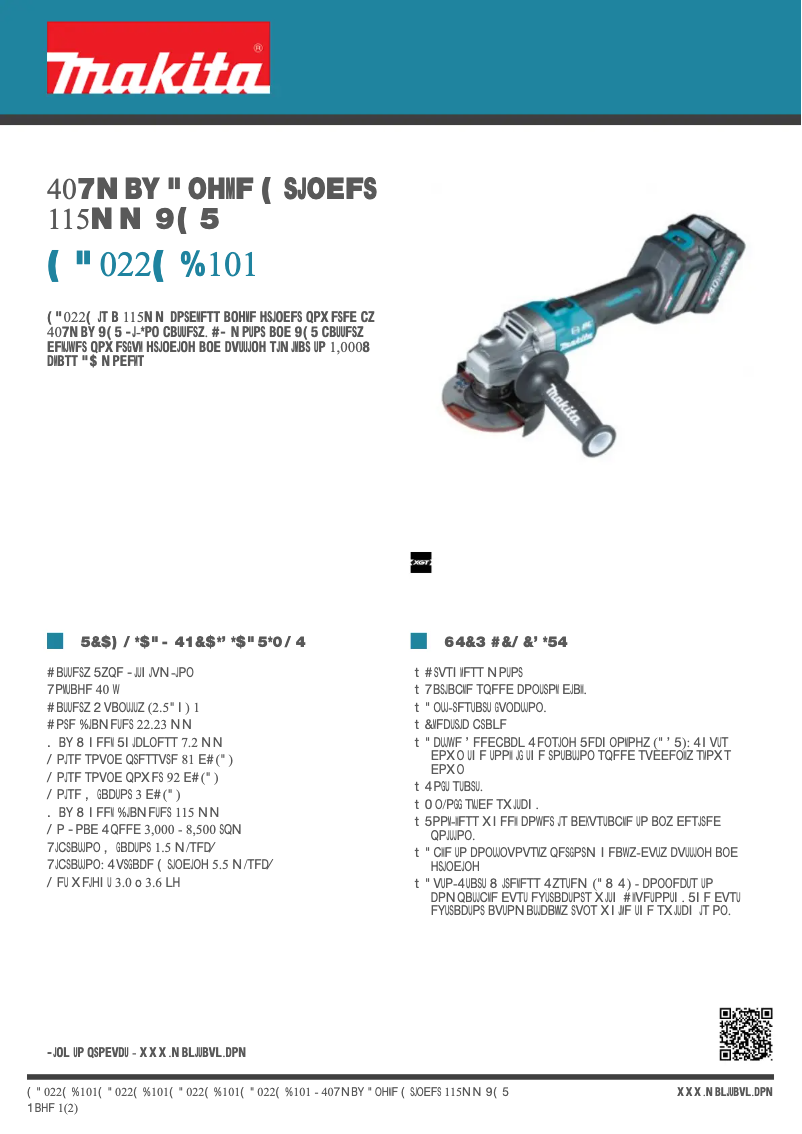 Page 1 de la notice Fiche technique Makita GA022GD101