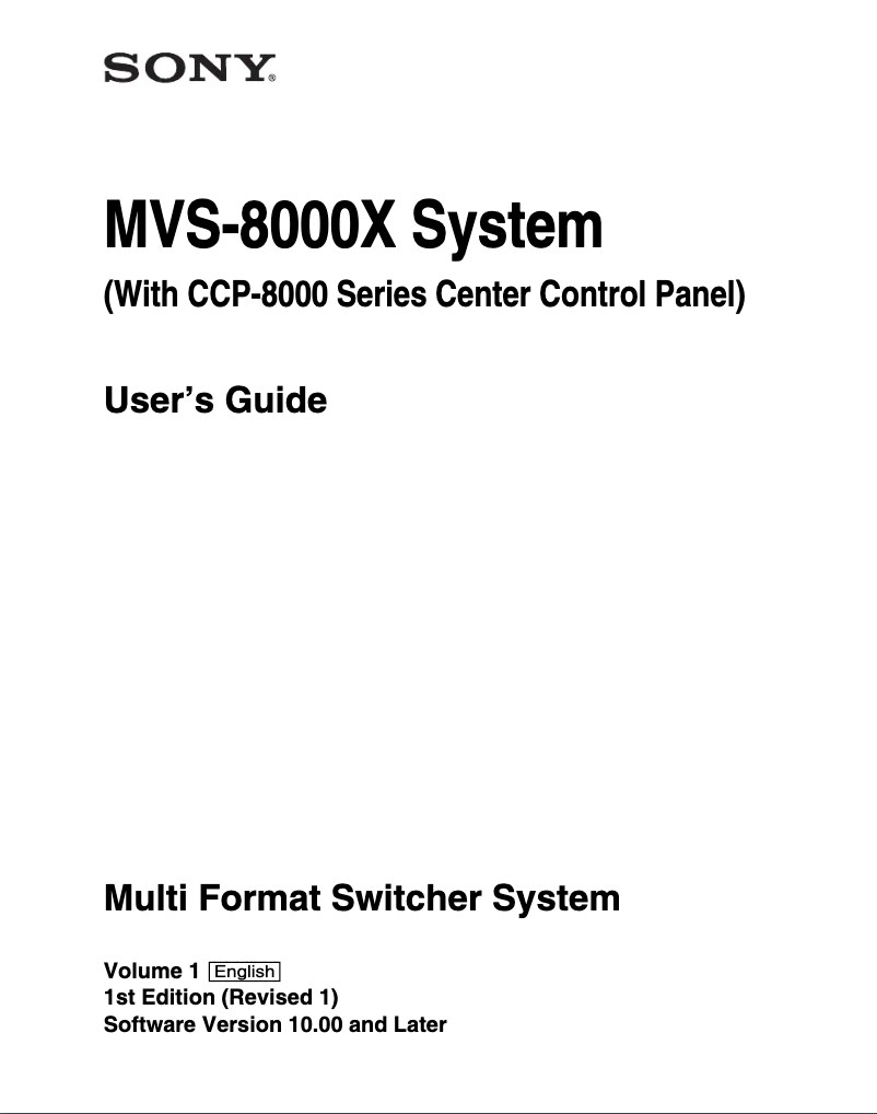 Page 1 de la notice Manuel utilisateur Sony MVS-8000X