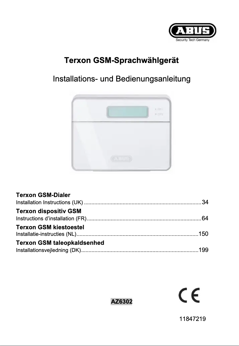 Page 1 de la notice Manuel utilisateur Abus Terxon AZ6302