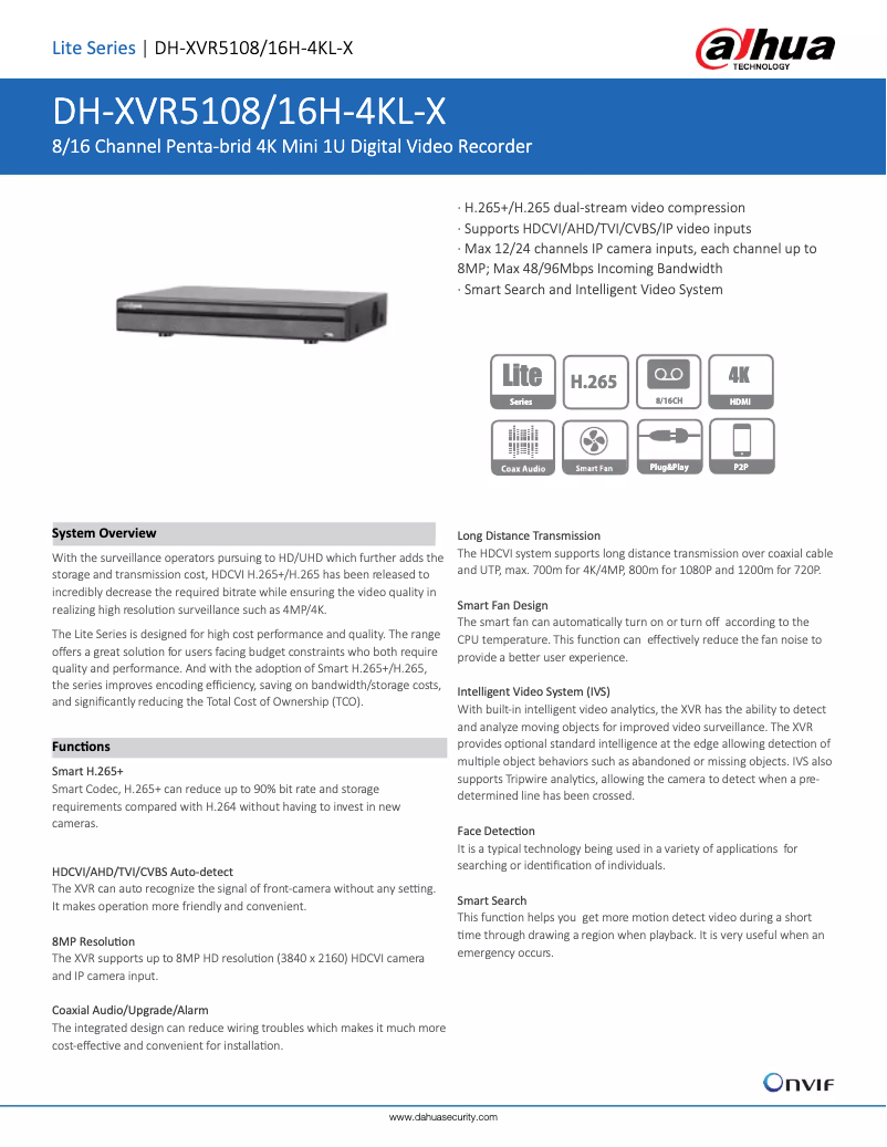 Page n°1 - Fiche technique Dahua Technology XVR5108/16H-4KL-X