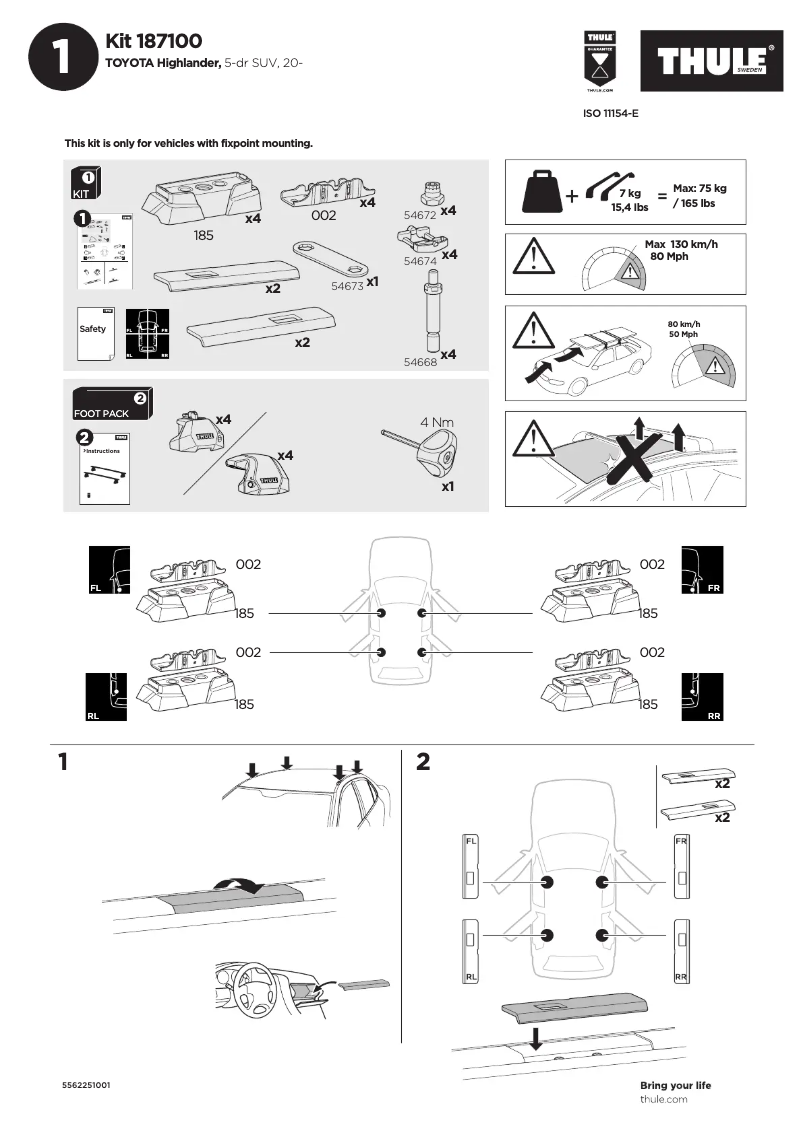 Page n°1 - Manuel utilisateur Thule Kit 187100