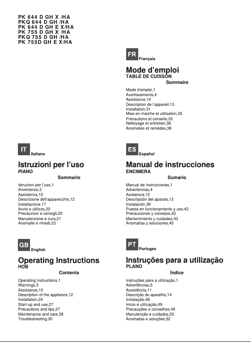 Image de la première page du manuel de l'appareil PK 644 D GH E X/HA