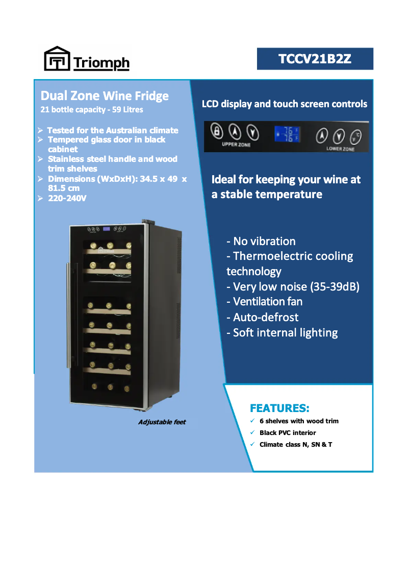 Page 1 de la notice Fiche technique Triomph TCCV21B2Z