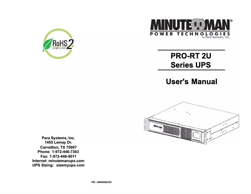 Página 1 del manual Manual de usuario Minuteman PRO750RT2UNC