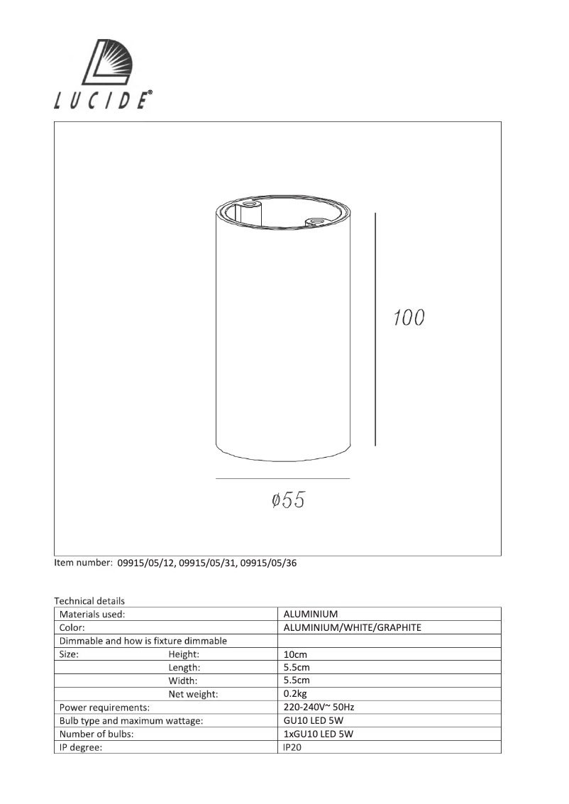 Page n°1 - Manuel utilisateur Lucide Delto 09915/05/36