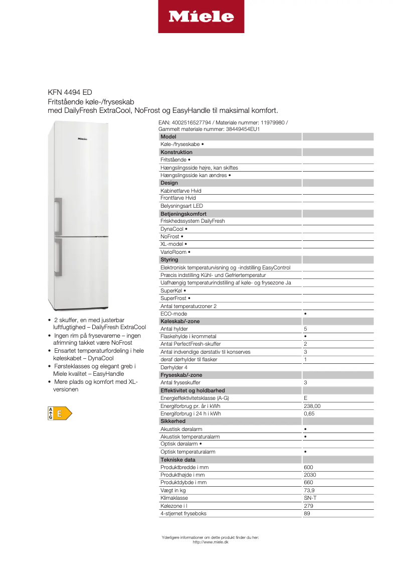 Page 1 de la notice Manuel utilisateur Miele KFN 4494 ED