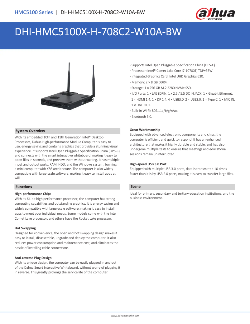Page 1 de la notice Fiche technique Dahua Technology HMC5100X-H-708C2-W10A-BW