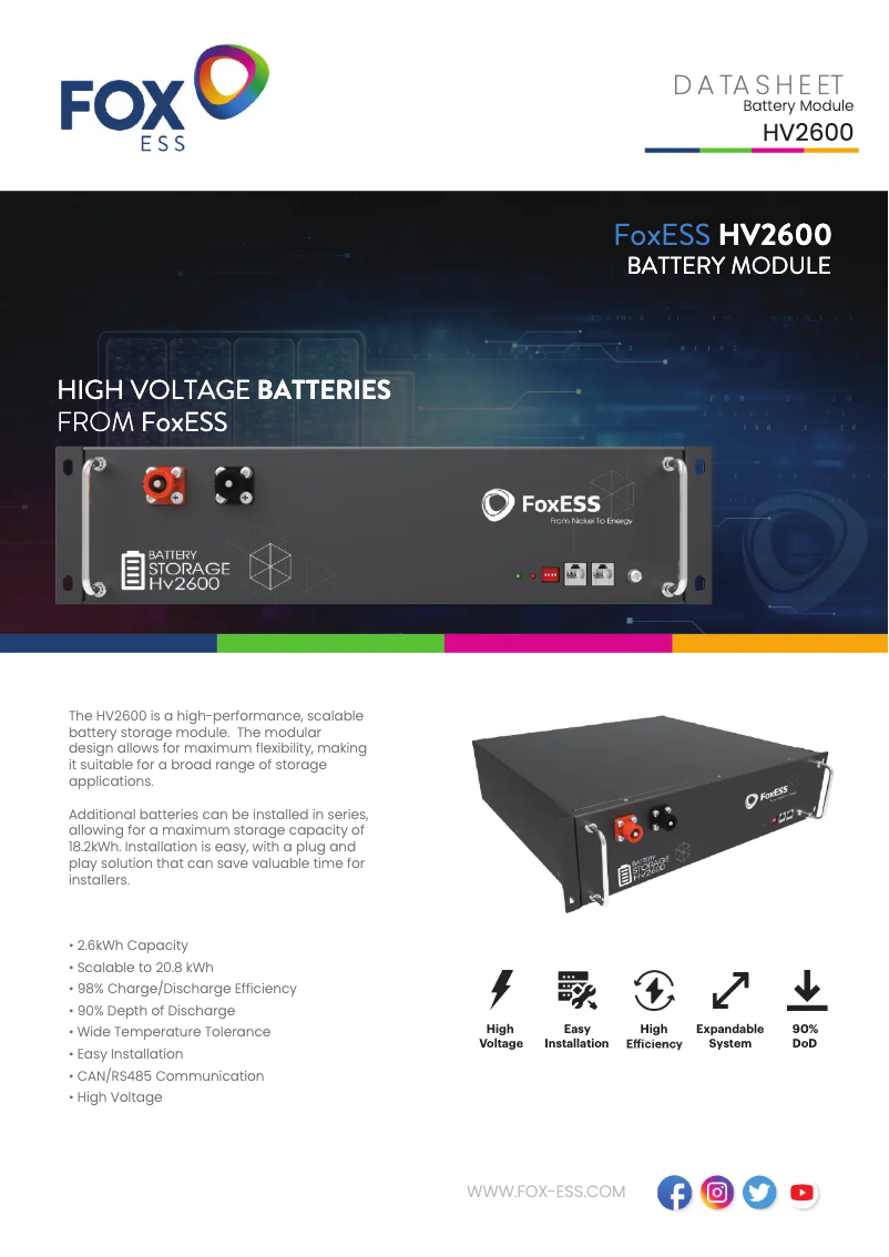 Page 1 de la notice Fiche technique FOX ESS HV2600