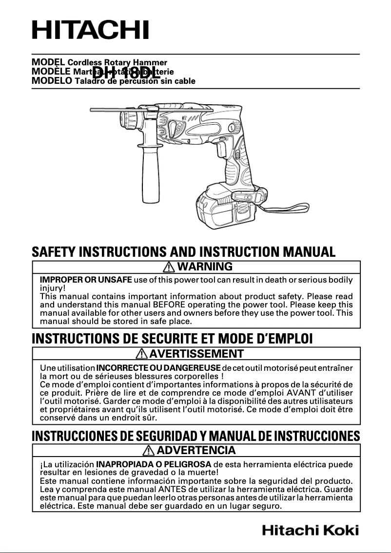 Page 1 de la notice Manuel utilisateur Hitachi DH 18DL